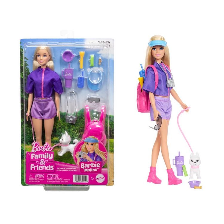 Barbie Malibu Familia y Amigos Aventuras en el Exterior.