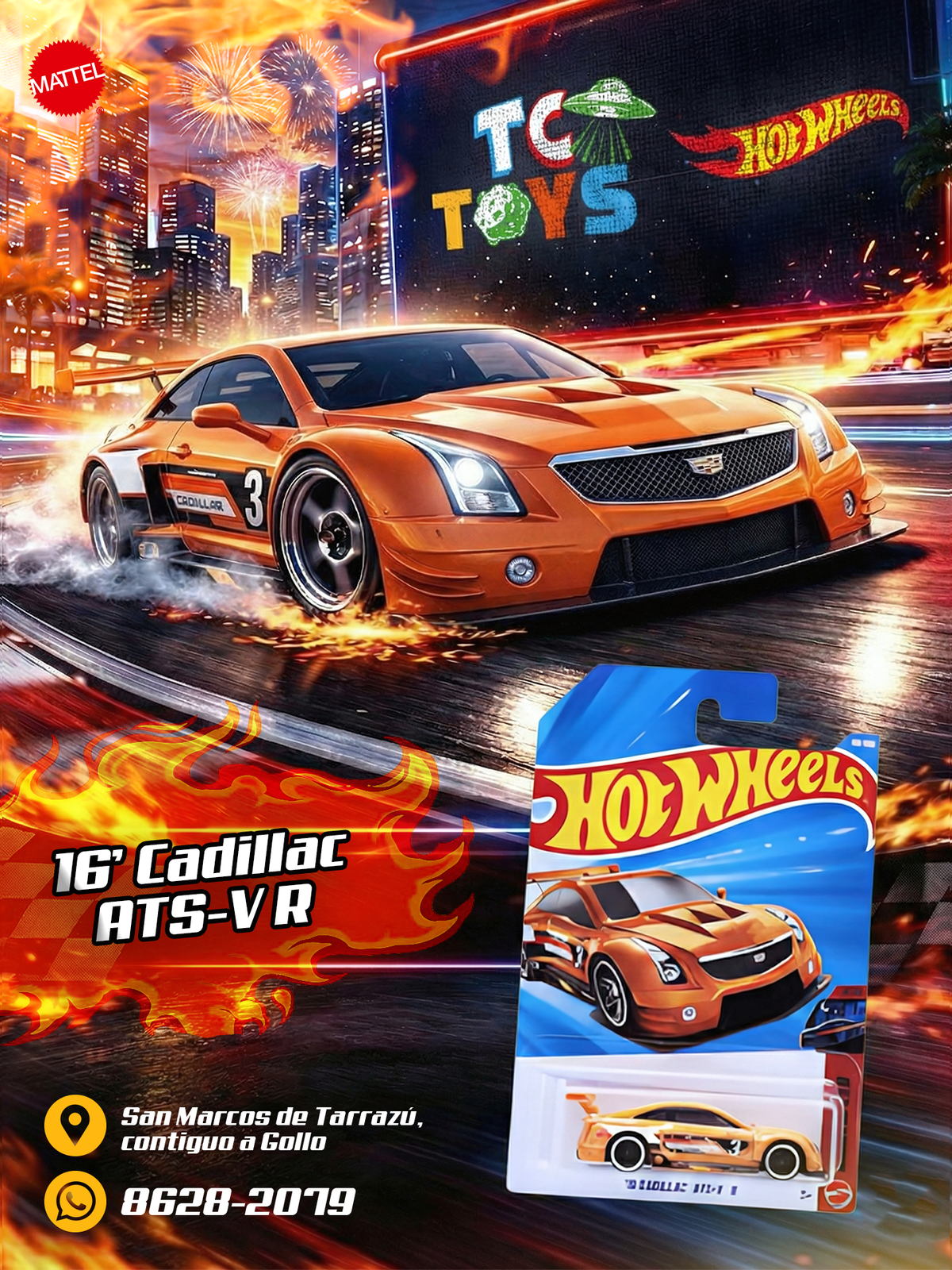 Hot Wheels 16 Cadillac ATS-V R Naranja.