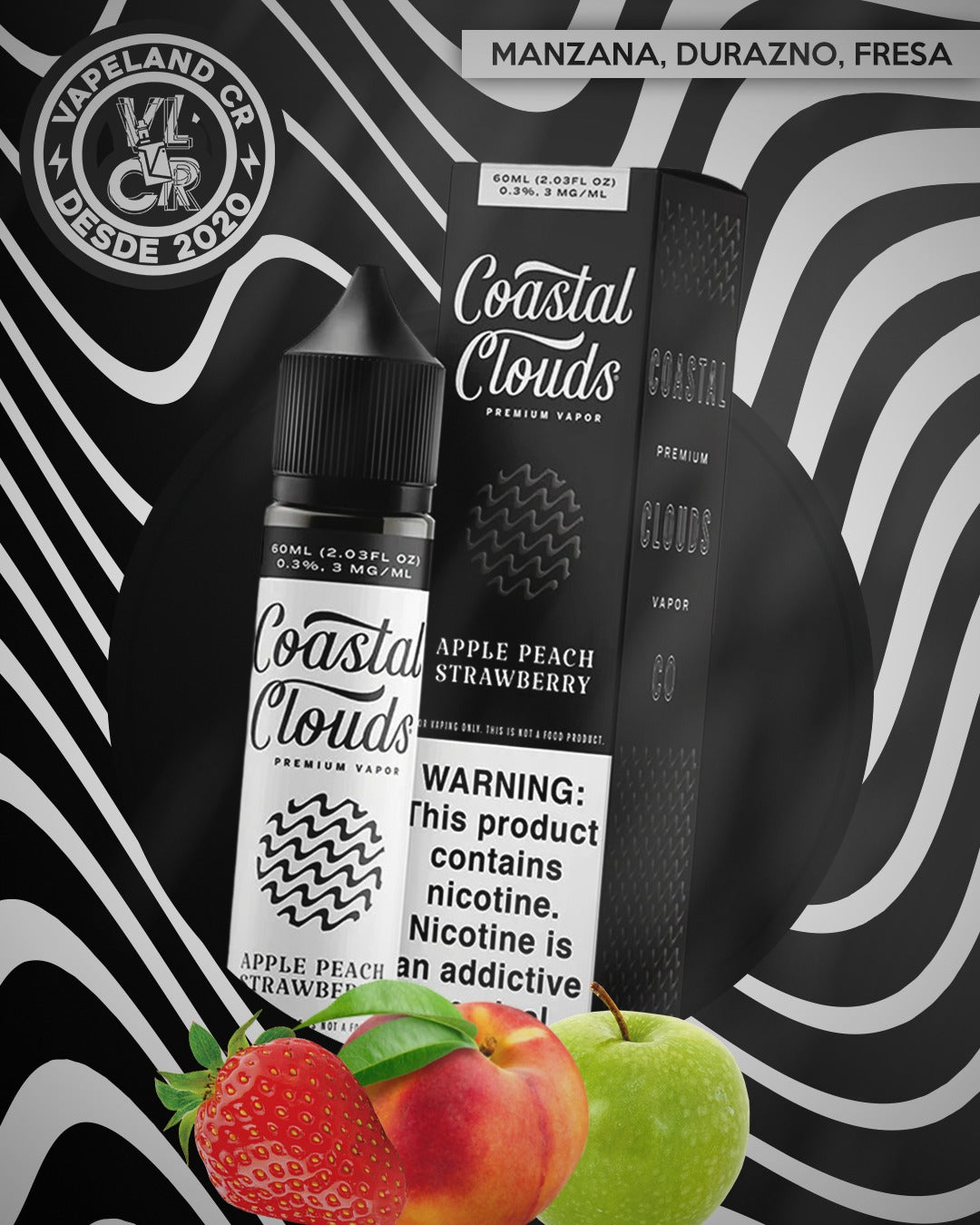 Coastal Clouds Apple Peach Strawberry 3mg y 6mg.