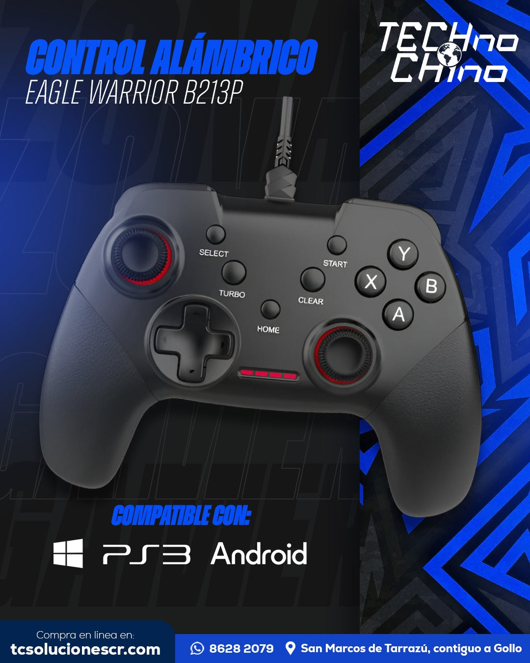 Control EAGLE WARRIOR Android/PC/PS3 wired Gamepad with Xinput B213P.