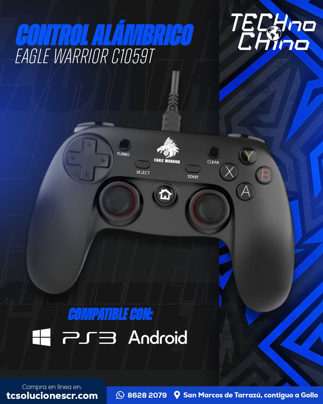 Control EAGLE WARRIOR Android/PC/PS3 wired Gamepad with Xinput EG-C1059T.
