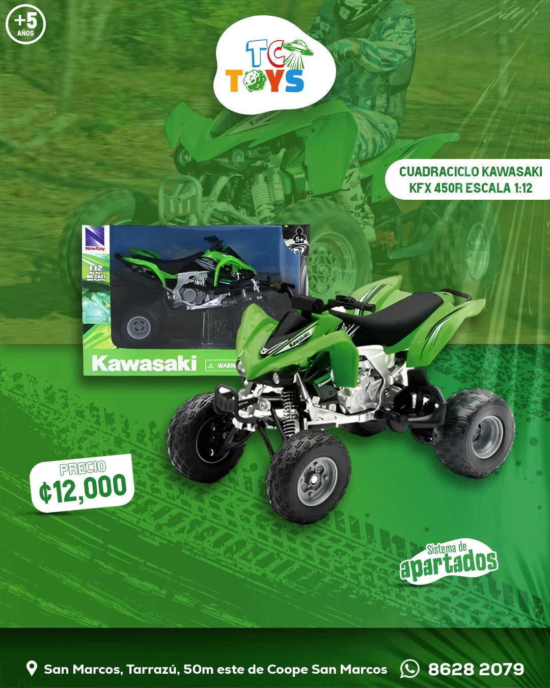 Cuadraciclo NewRay Kawasaki KFX 450R Verde.