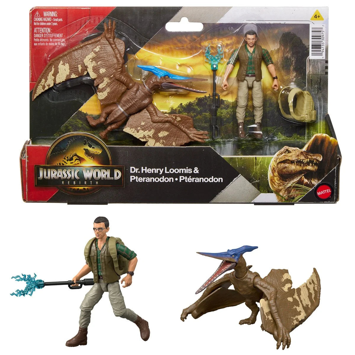 Figura Jurassic World Dr.Henry Loomis y Pteranodon.
