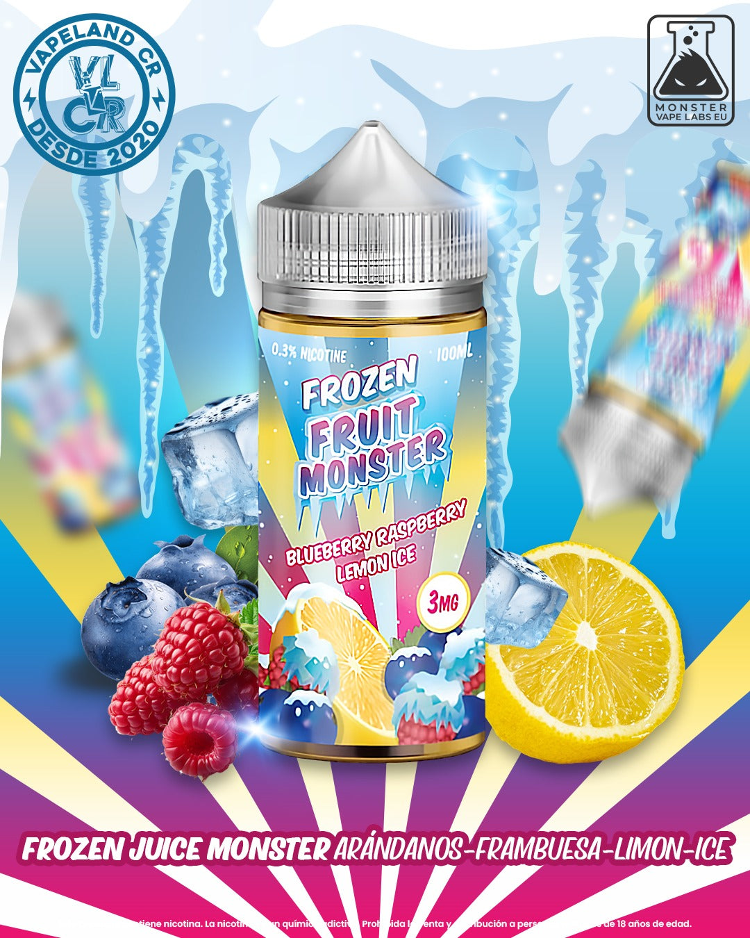 Frozen Fruit Monster Blueberry Raspberry Lemon Ice 0mg, 3mg y 6mg