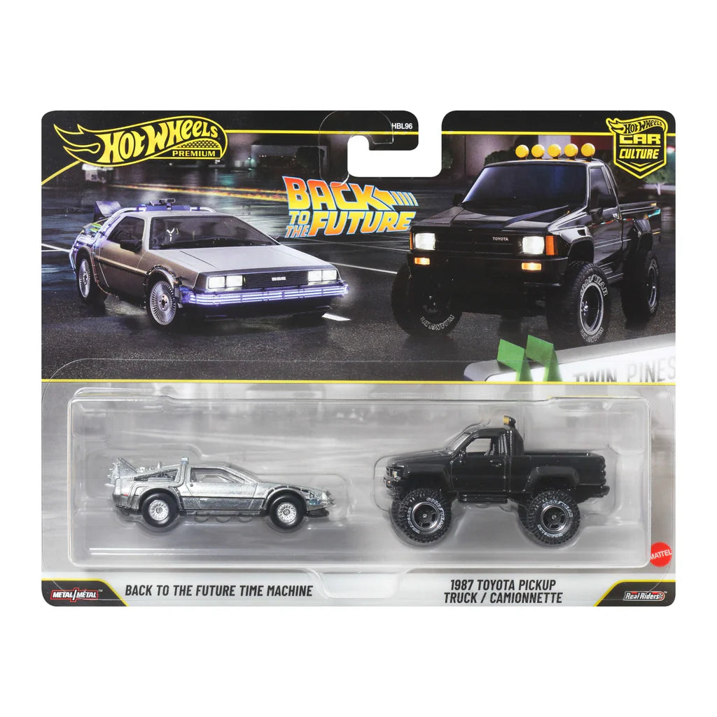 Hot Wheels Premium Car Culture Back To The Future Time Machine y 1978 Toyota Pickup.