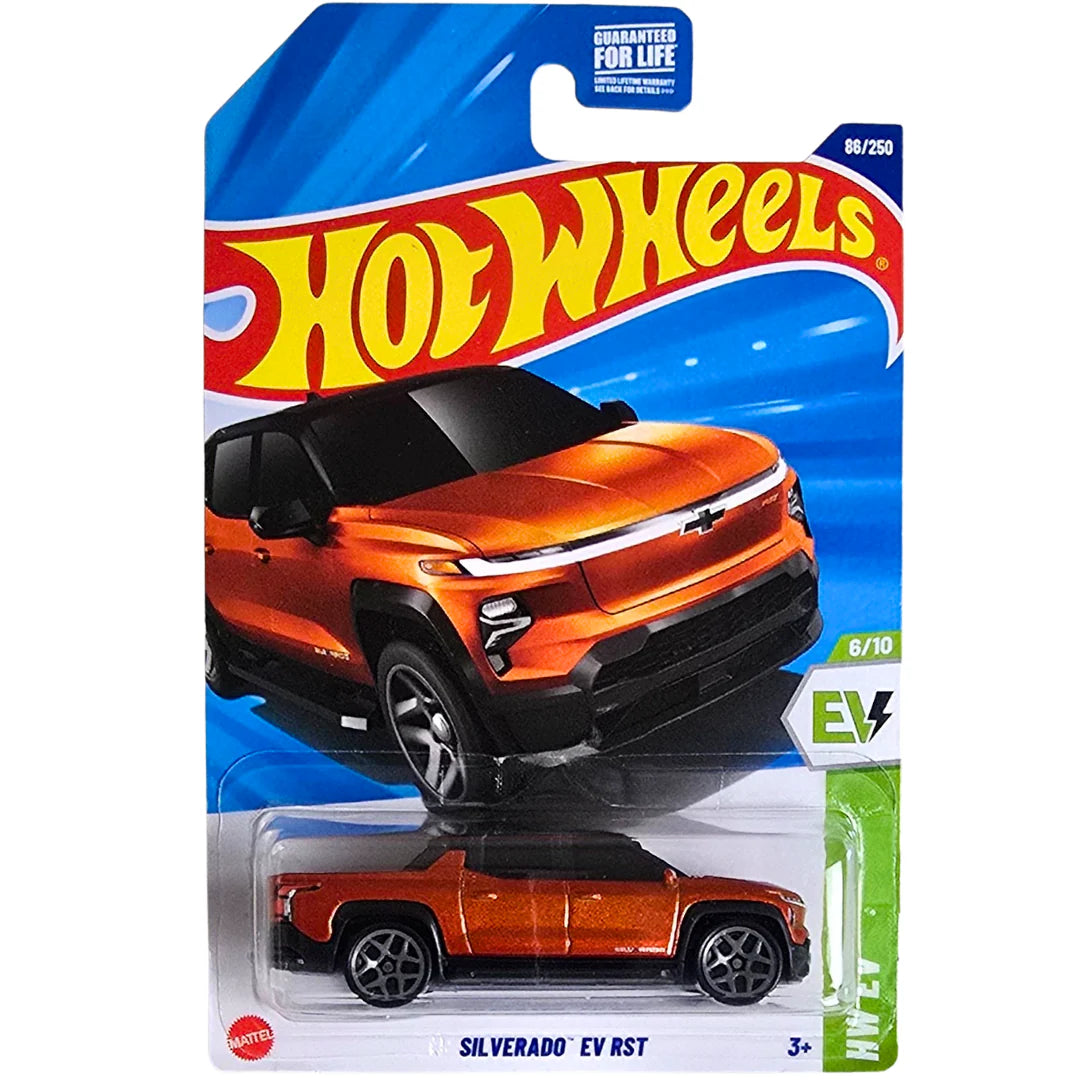 Hot Wheels Silverado EV RST Naranja.