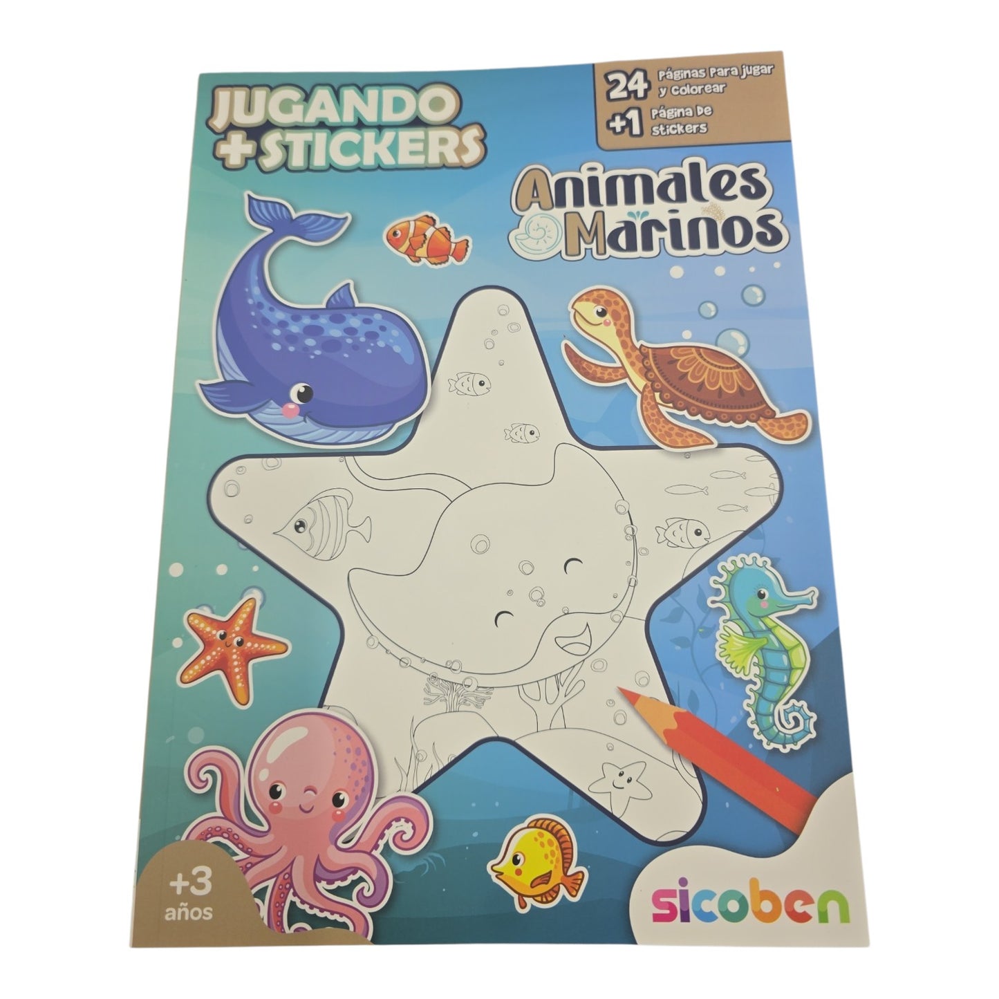Libro Jugando + Stickers Animales Marinos Sicoben.