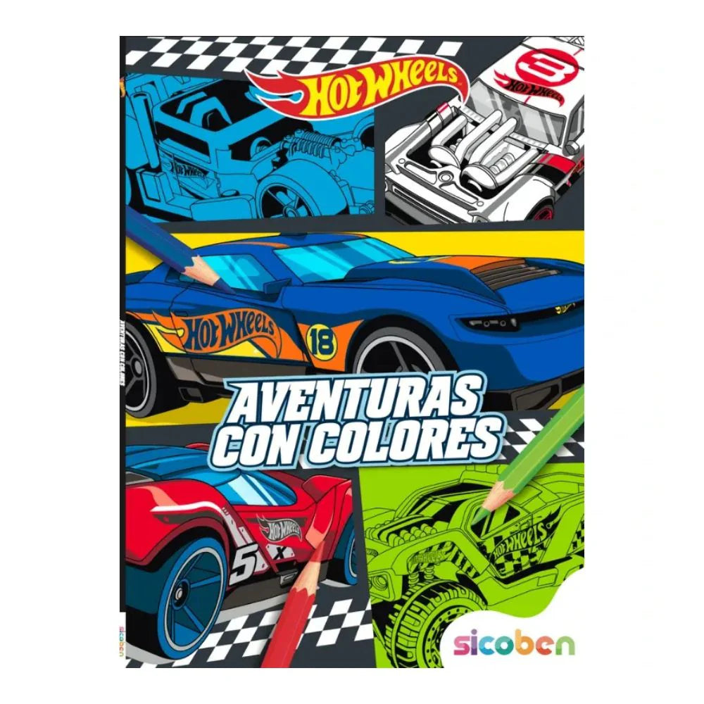 Libro para Colorear Aventuras con Colores Hot Wheels Sicoben.