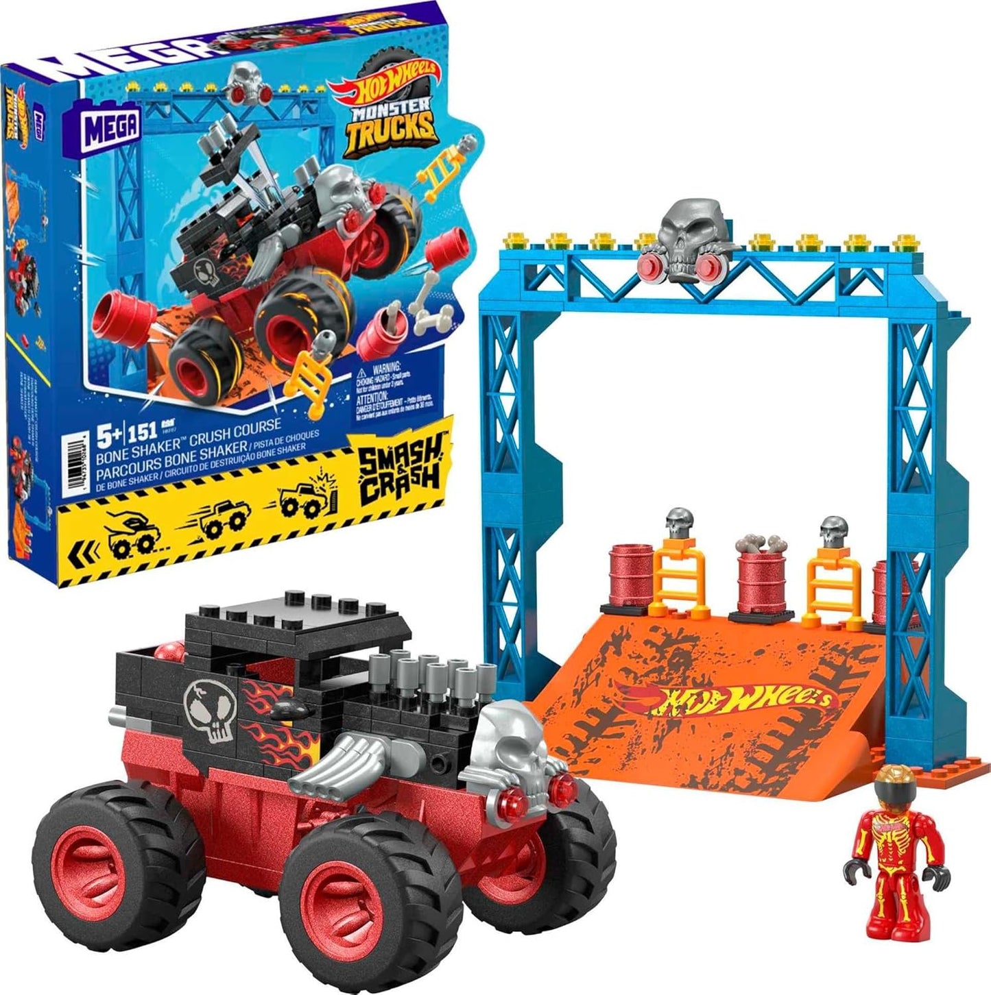 Mega Hot Wheels Monster Trucks Bone Shaker Pista de Choque.