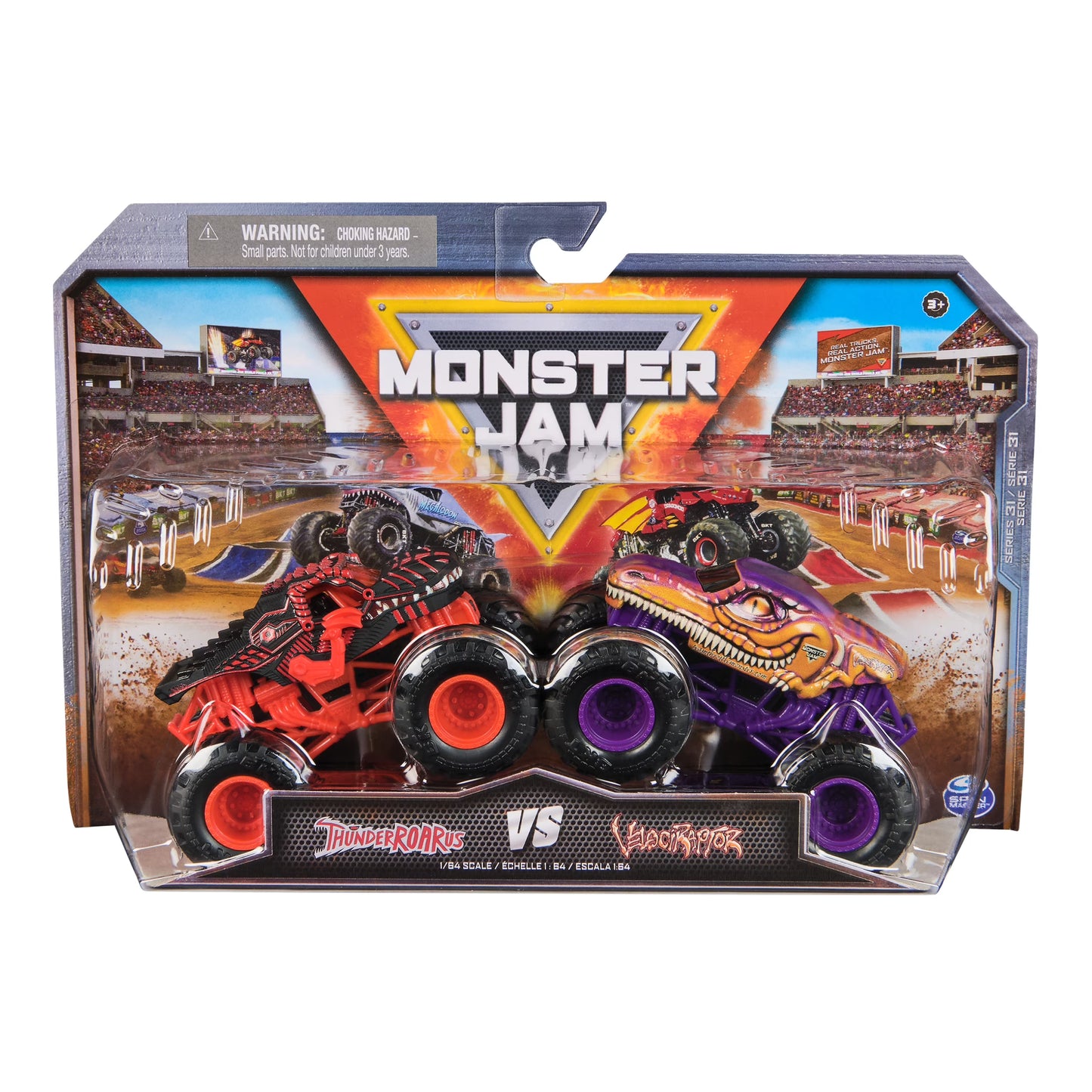 Monster Jam 2 Pack ThunderRoarus Vs Velociraptor.