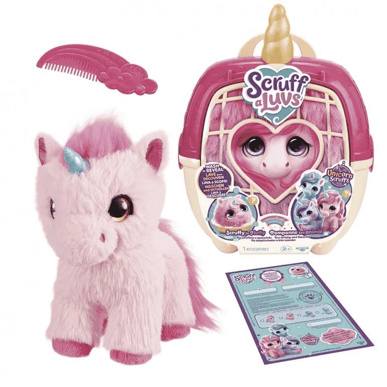 Peluche Misterioso Unicornio Despelucado y Bien Aseados con Transportador Moose.