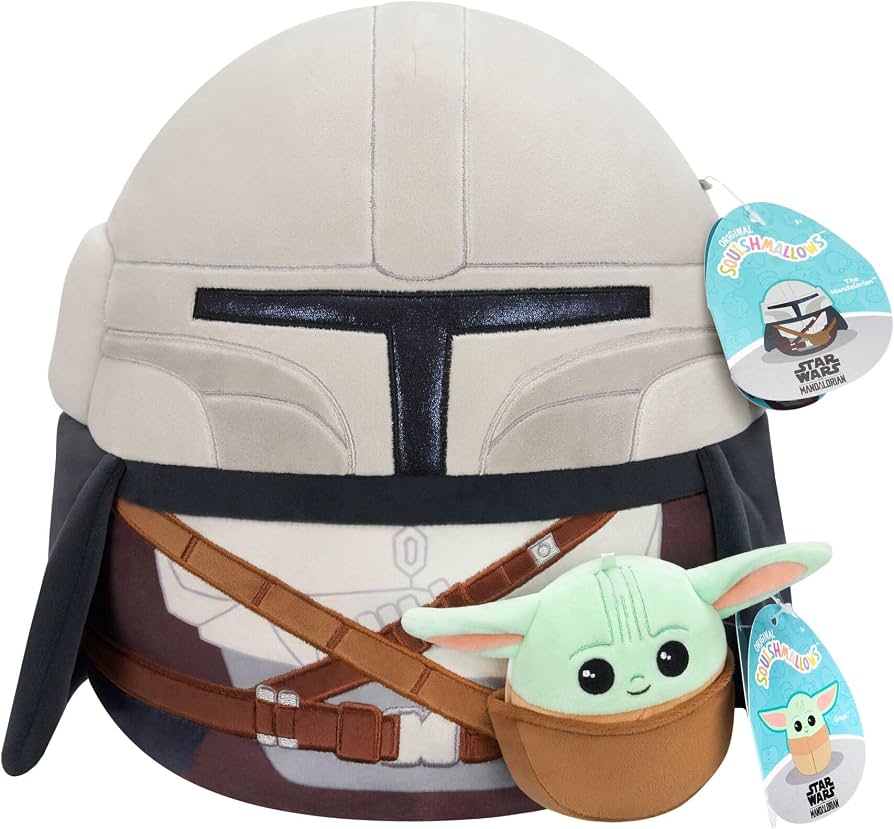Peluche Squishmallows Star Wars The Mandalorian y Grogu.