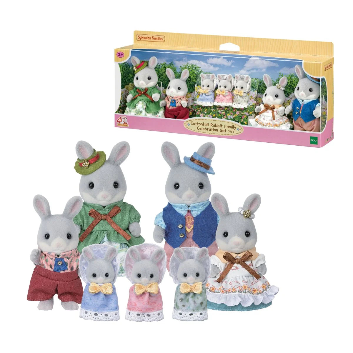Sylvanian Families Familia de Conejos Colita de Algodón Set Celebración.