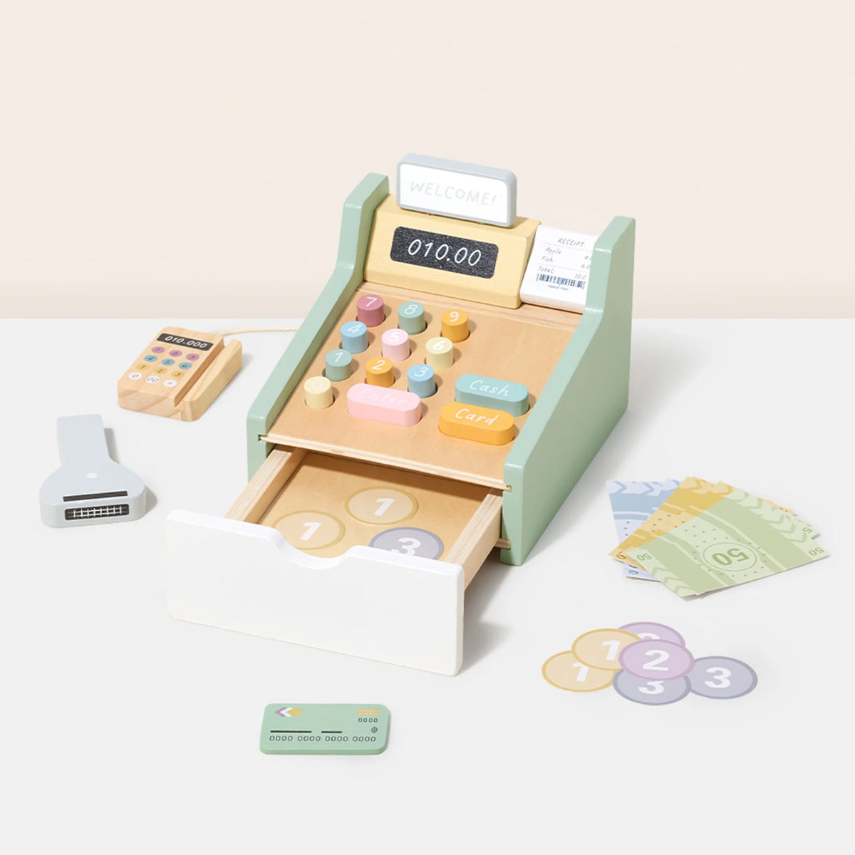 Tookytoy Caja Registradora de Madera con Accesorios.