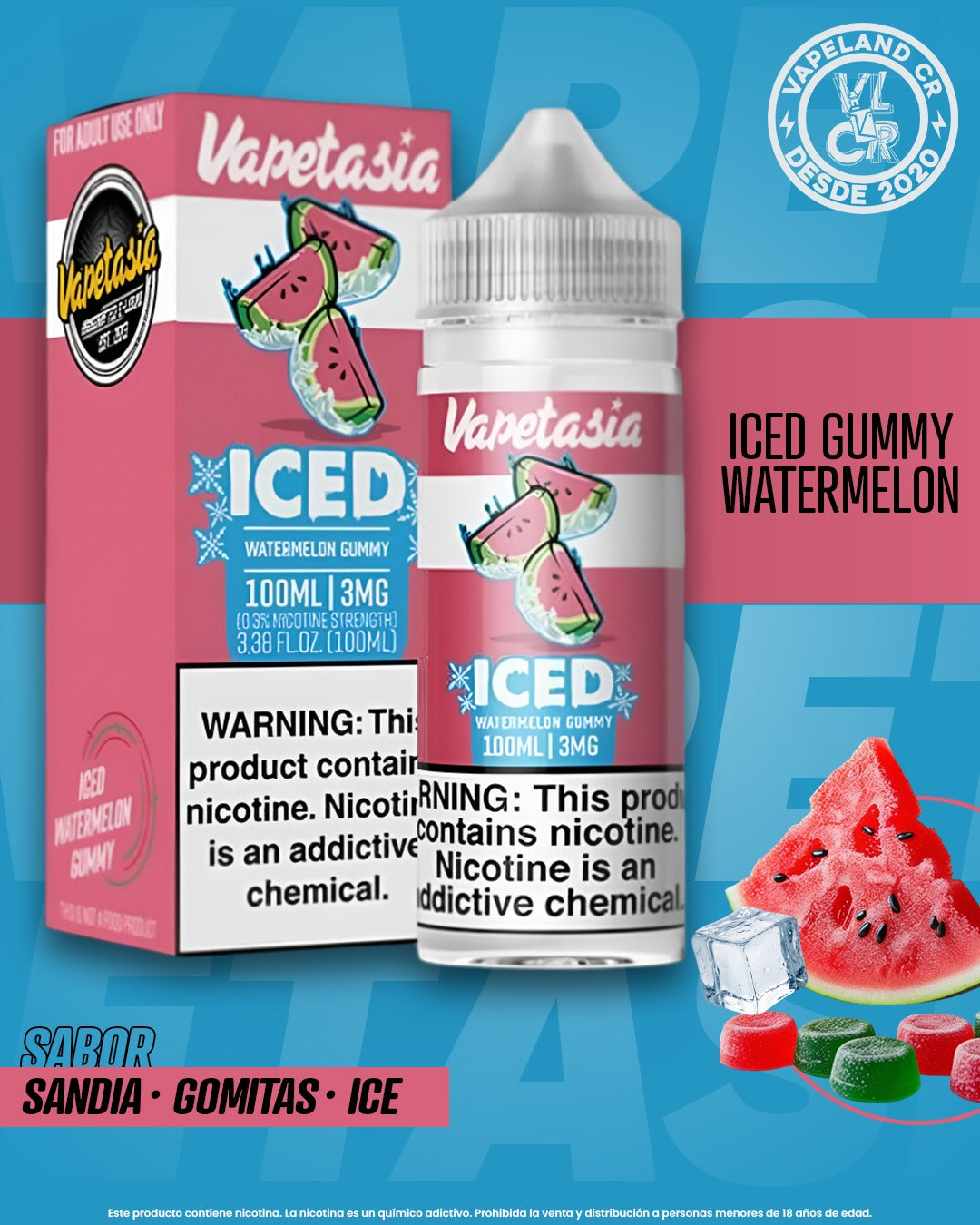 Vapetasia Iced Watermelon Gummy 3mg y 6mg.