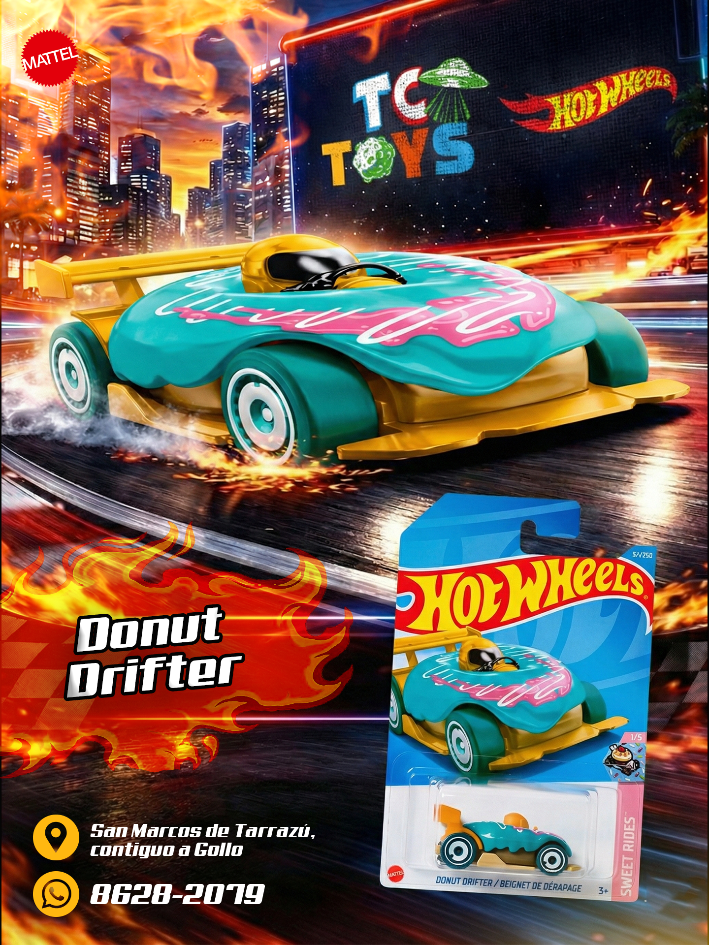 Hot Wheels Donut Drifter / Beignet de Dérapage Turquesa.