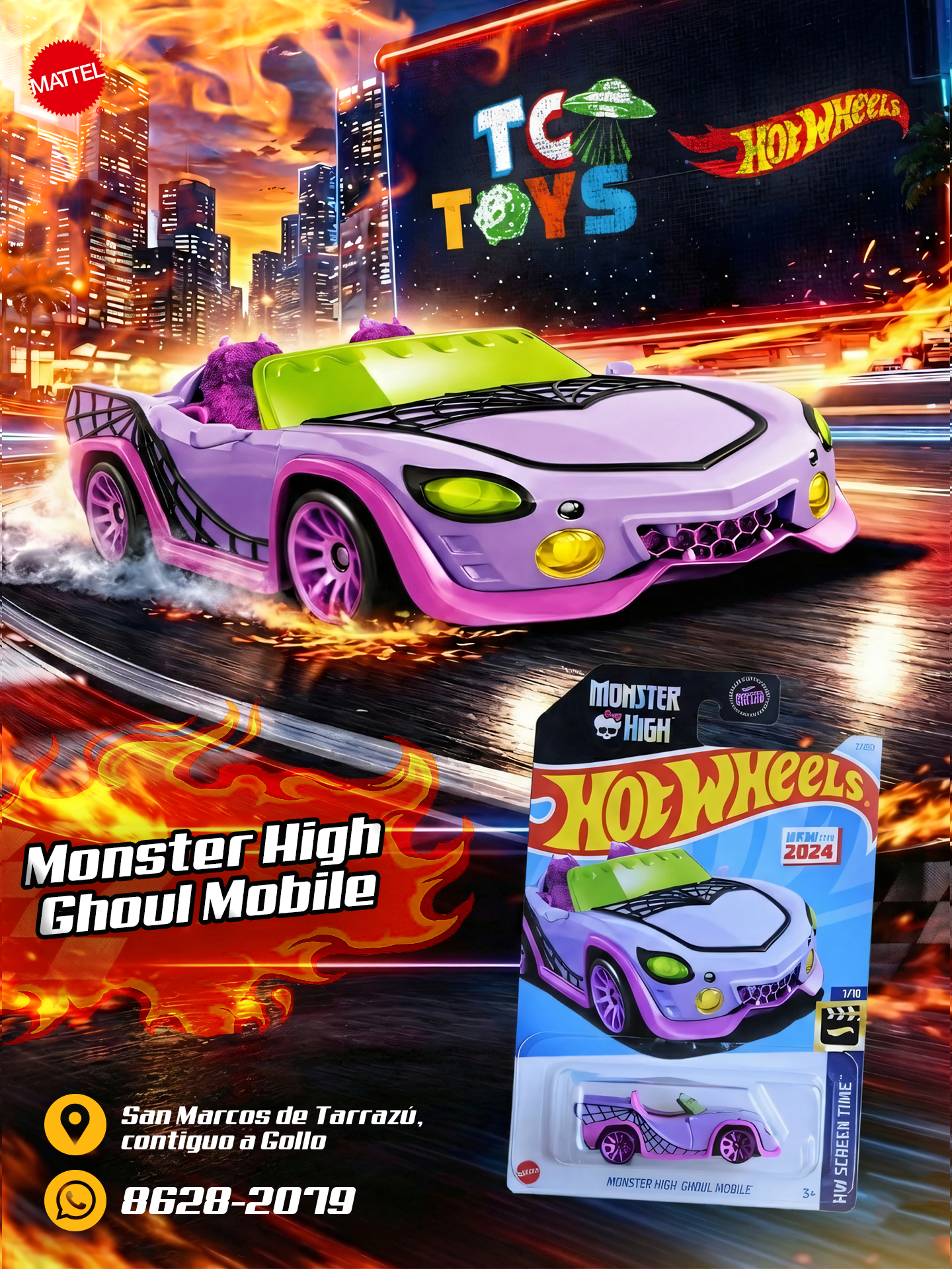 Hot Wheels Monster High Ghoul Mobile Morado con Rosado.