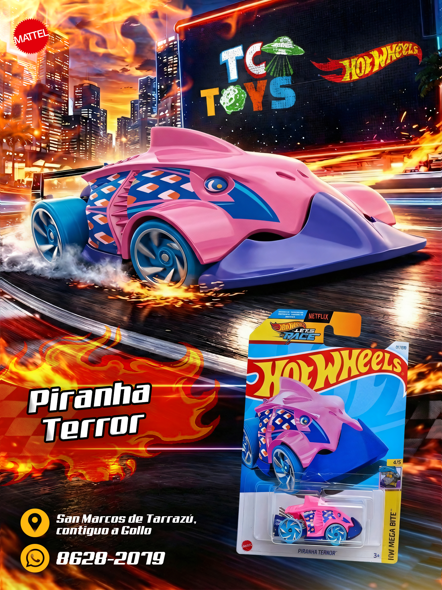 Hot Wheels Piranha Terror Rosado.