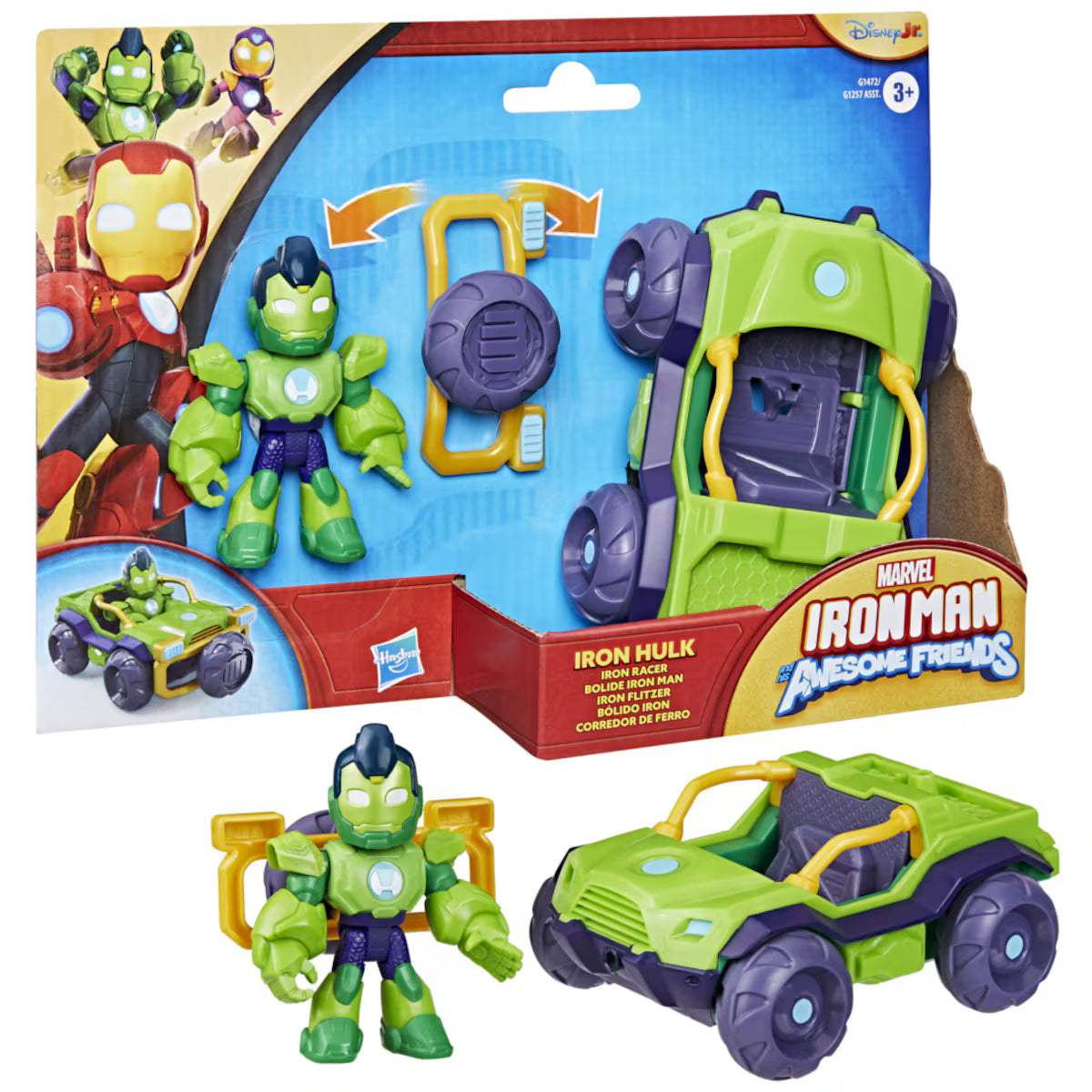 Figura Marvel Iron Man y Sus Amigos Iron Hulk con Vehículo.