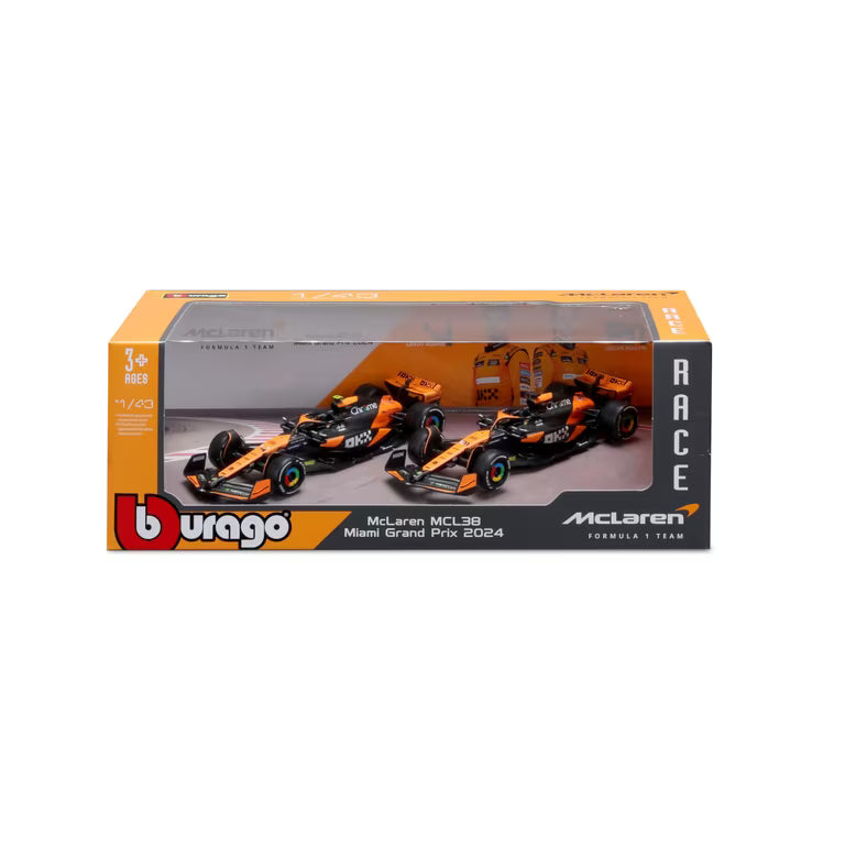 Bburago 2 Pack Mclaren MCL38 Miami Grand Prix 2024.