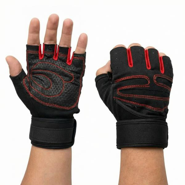 Guantes de Gimnasio Negro con Rojo XL.