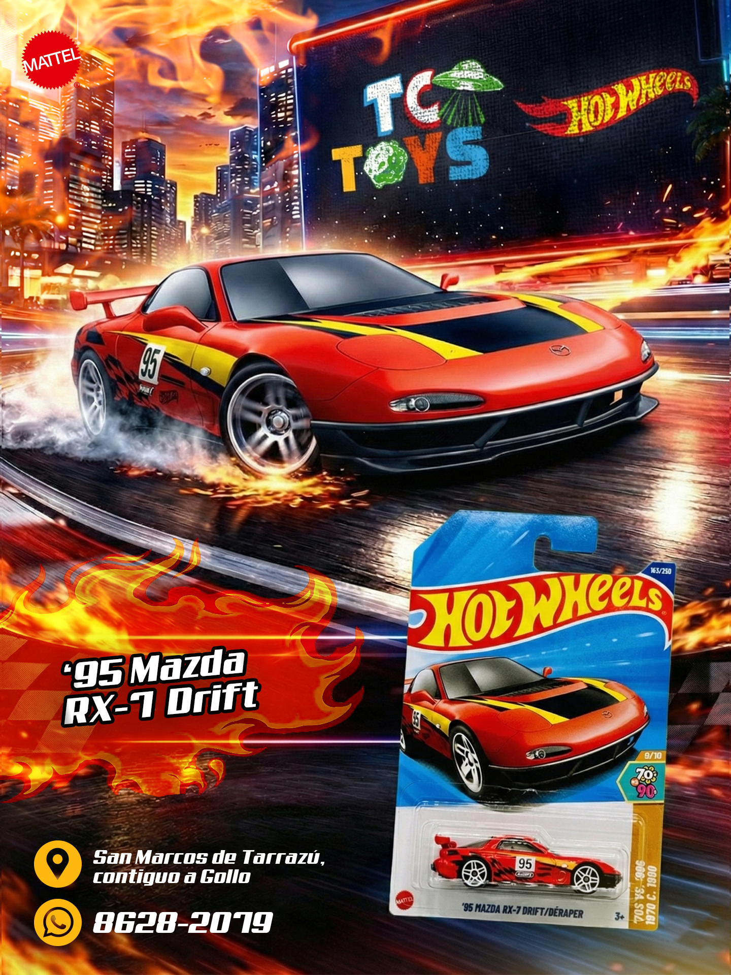 Hot Wheels 95 Mazda RX-7 Drift/Déraper Rojo.