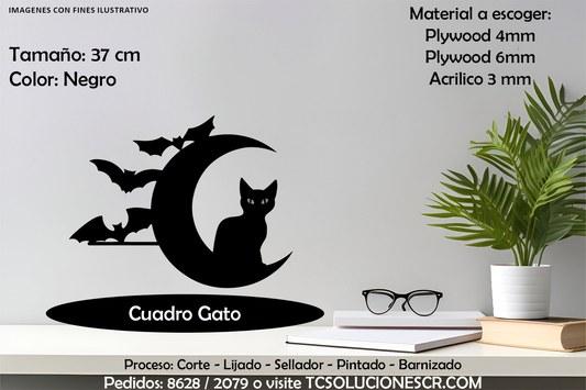 Cuadro Gato & Luna & Murciélagos