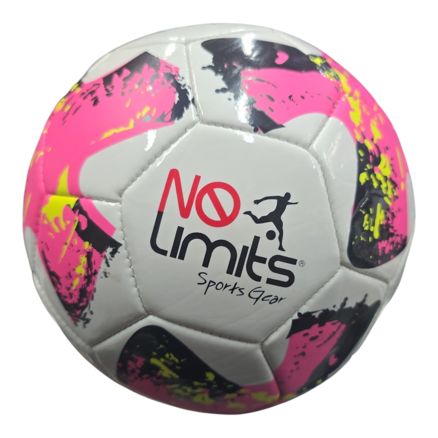 Balón de Futbol #5 No Limits Negro con Rosado.