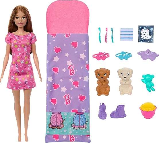 Barbie Fiesta de Pijamas con Cachorros Cambian de Color.