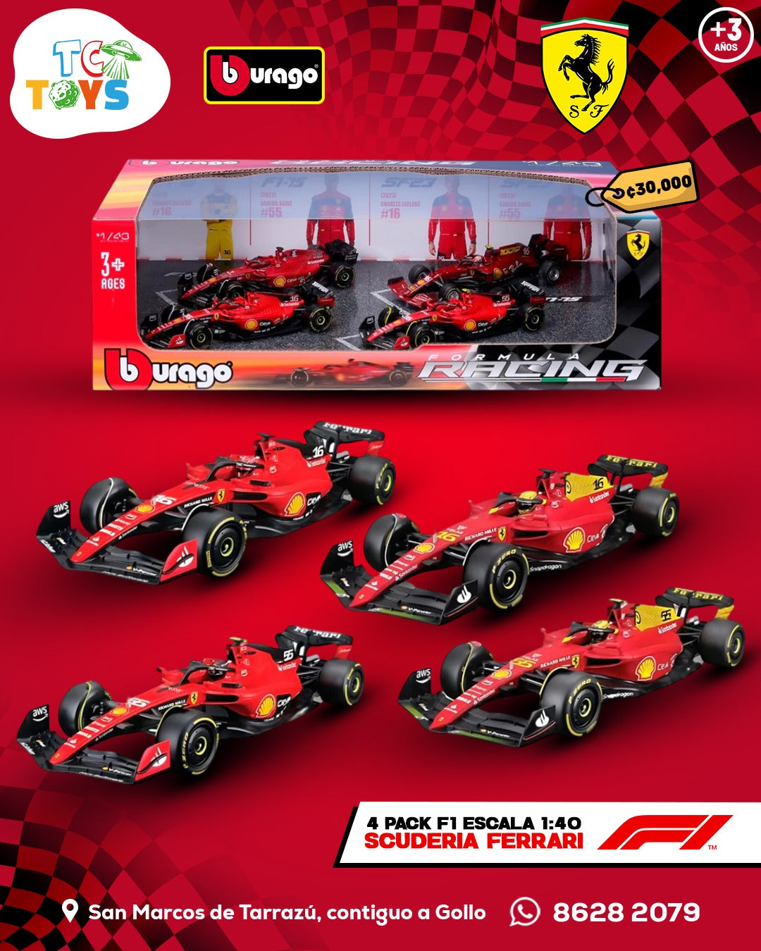 Bburago Formula 1 Ferrari 4 Pack.