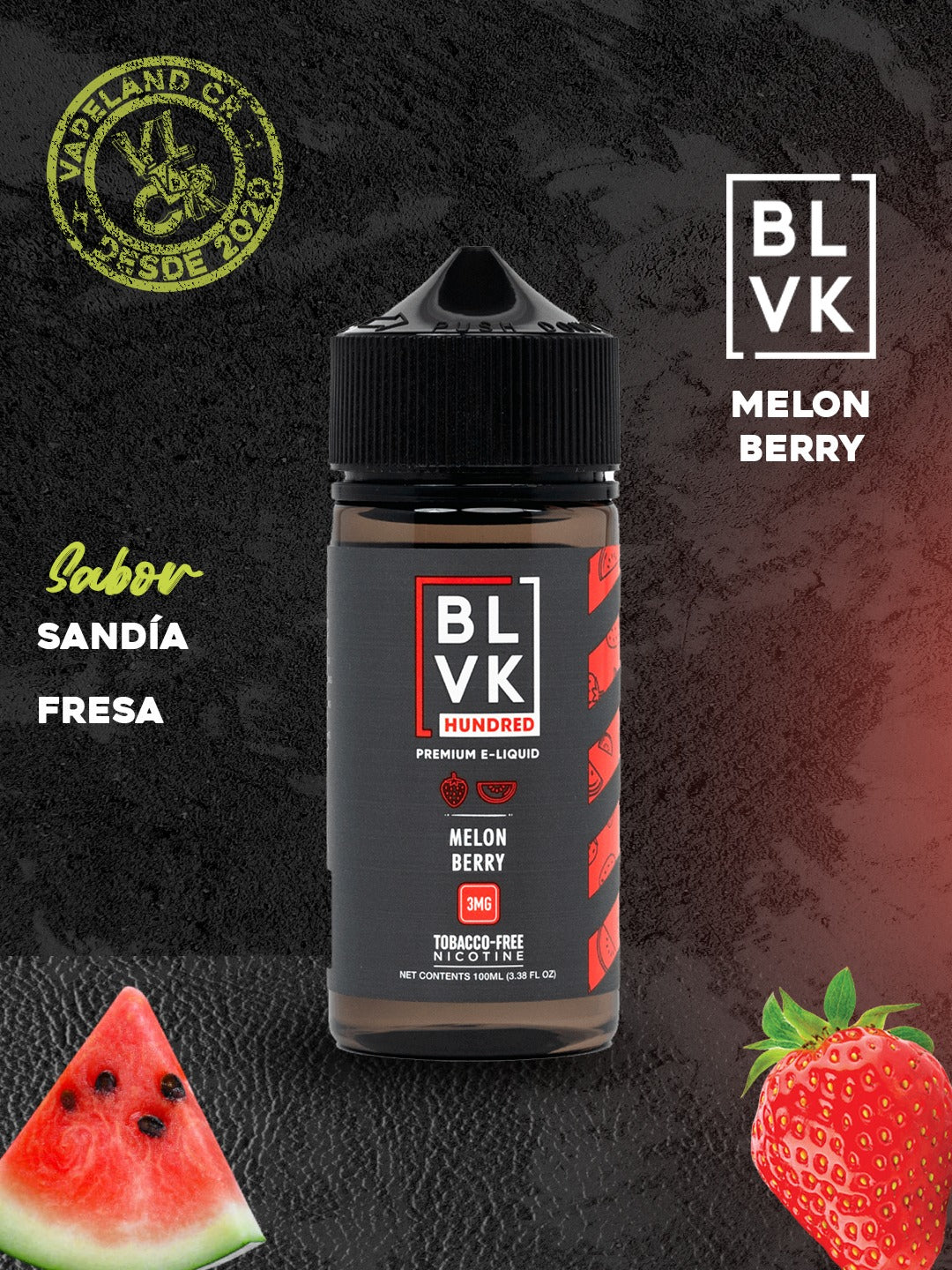 Blvk Hundred Melon Berry 0mg, 3mg y 6mg.