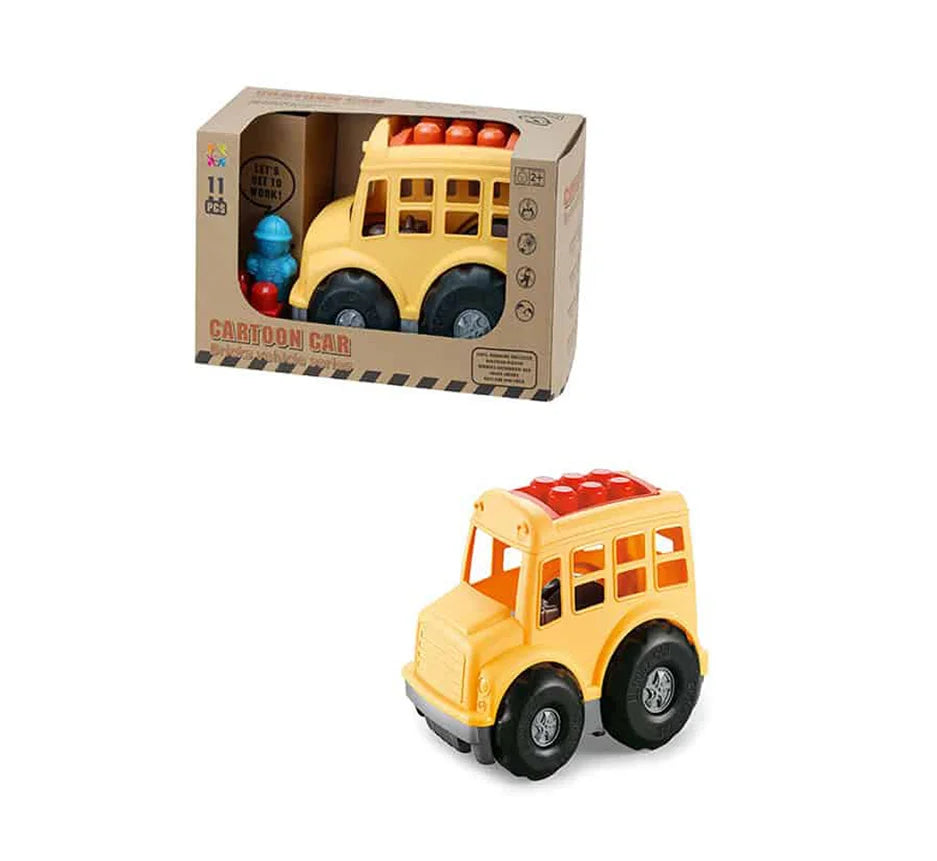 Bus Escolar Cartoon Car Bricks Vehicle Series.