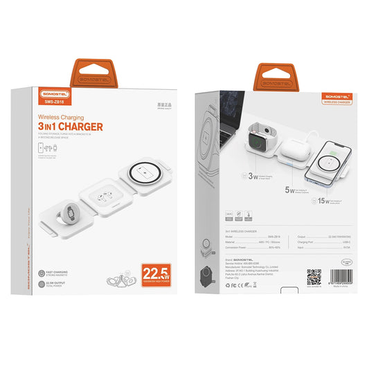 Cargador Inalámbrico Somostel 3 en 1 SMS-ZB18.