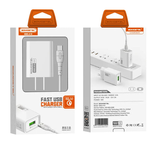 Cargador para Celular Somostel SMS-A18 Tipo-C.