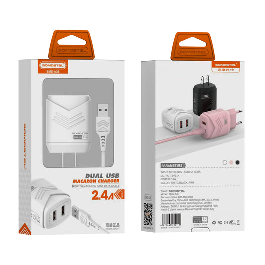 Cargador para Celular Somostel SMS-A36 Micro-USB.