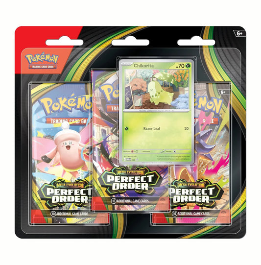 Cartas Pokémon Original Mega Evolution Perfect Order con Carta Chikorita Especial.