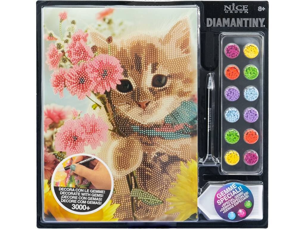 Decora con Gemas Gatito con Flores Diamantiny Nice Group.