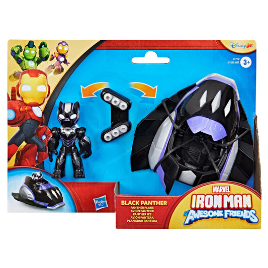 Figura Marvel Iron Man y Sus Amigos Black Panther con Vehículo.