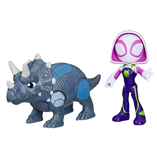 Figura Marvel Spiderman y sus Amigos Ghost-Spider y Rhino Dino.