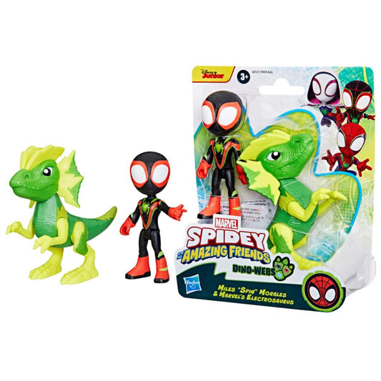 Figura Marvel Spiderman y sus Amigos Miles Spin Morales y Marvel's Electrosaurus.