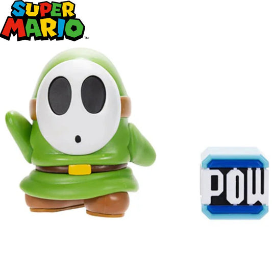 Figura Super Mario Shy Guy Verde con Bloque Pow Jakks.