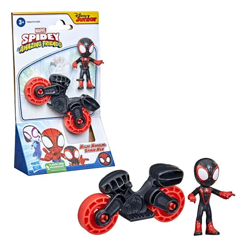 Figura con Moto Miles Morales Marvel Spidey Amazing Friends.
