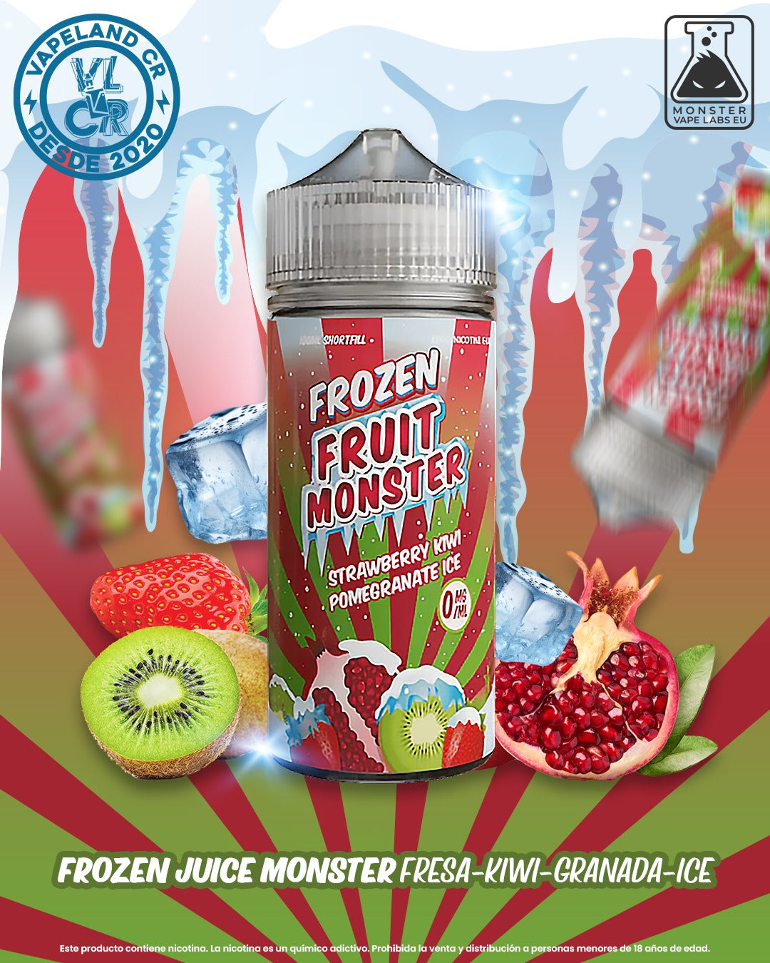 Frozen Fruit Monster Strawberry Kiwi Pomegranate Ice 0mg, 3mg y 6mg.