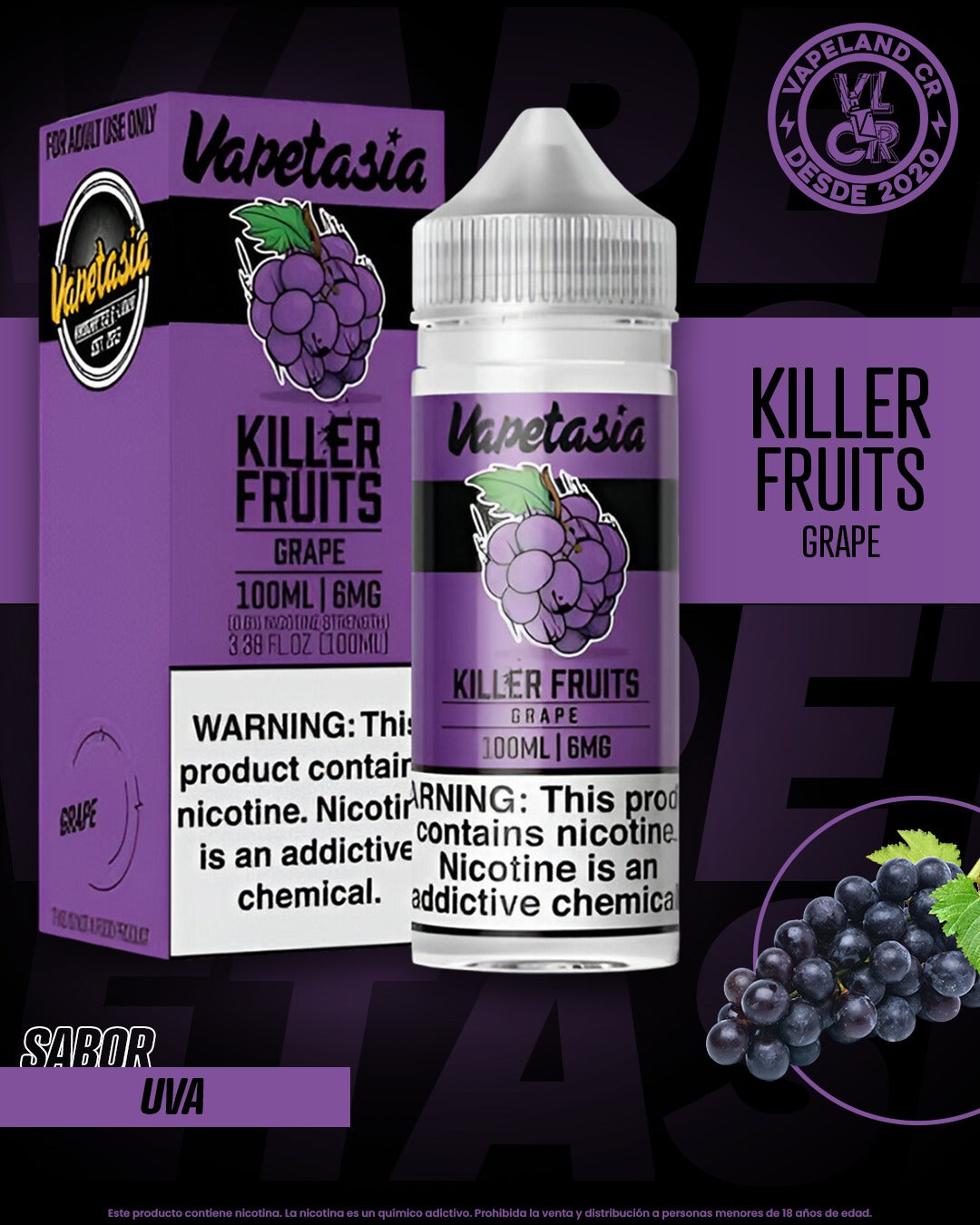 Vapetasia Killer Fruits Grape 3mg y 6mg.