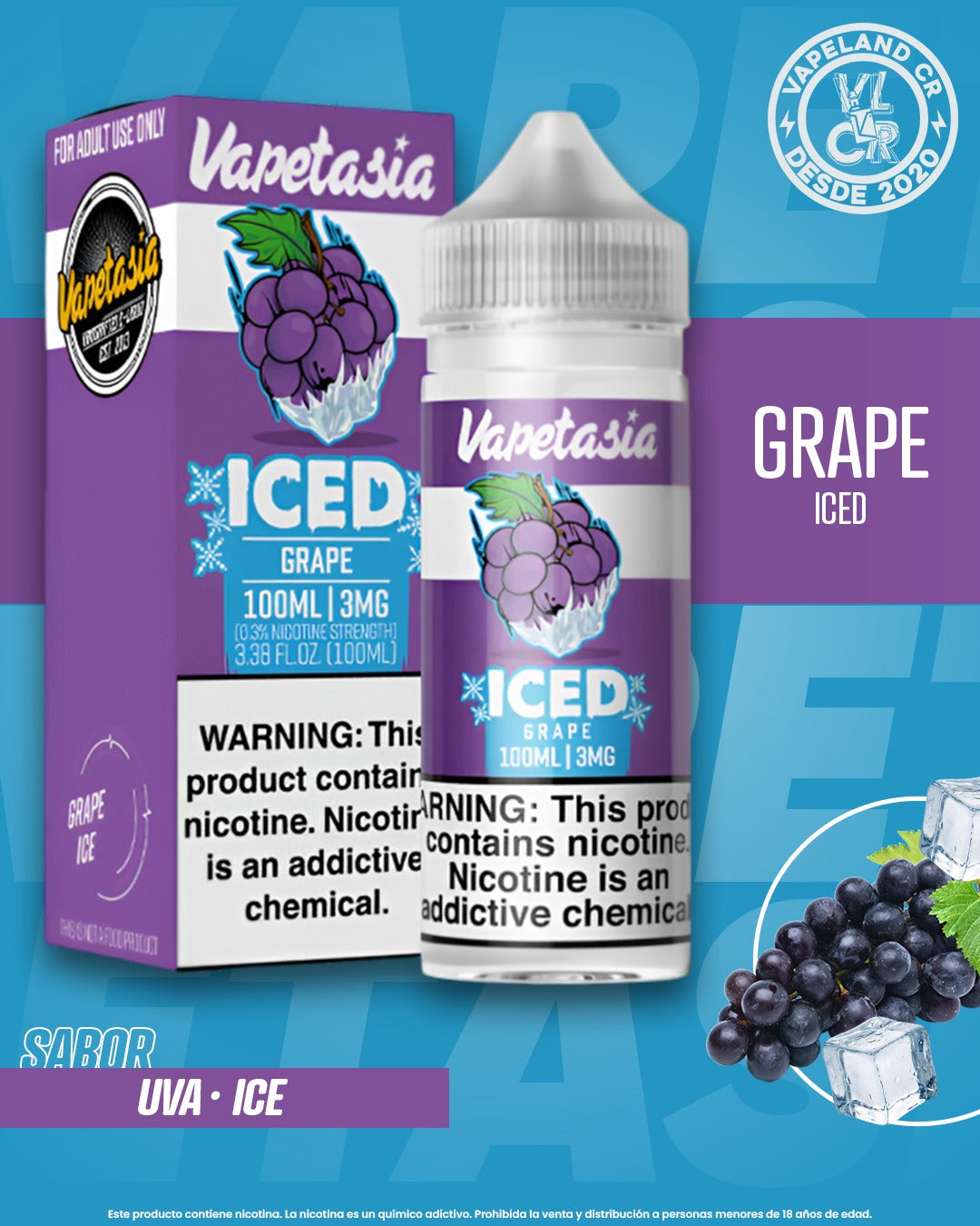 Vapetasia Iced Grape 3mg y 6mg.