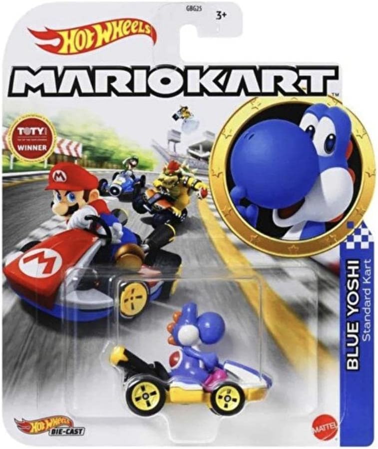 Hot Wheels Mario Kart Blue Yoshi Standard Kart.