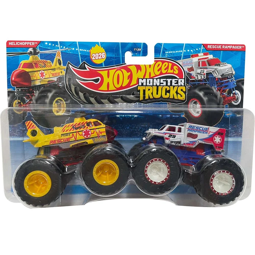 Hot Wheels Monster Trucks Helichopper y Rescue Rampager.