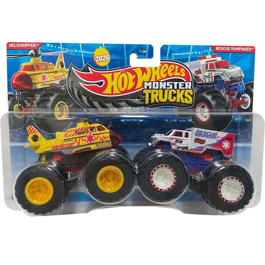 Hot Wheels Monster Trucks Helichopper y Rescue Rampager.