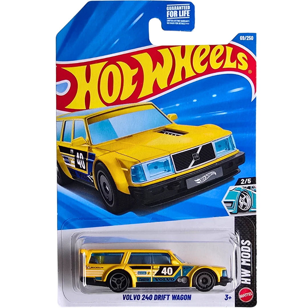Hot Wheels Volvo 240 Drift Wagon/Bolide de Dérapage Amarillo.