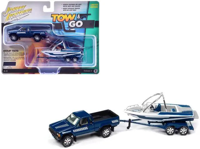 Johnny Lightning 1985 Toyota SR5 Pickup With Boat and Trailer.